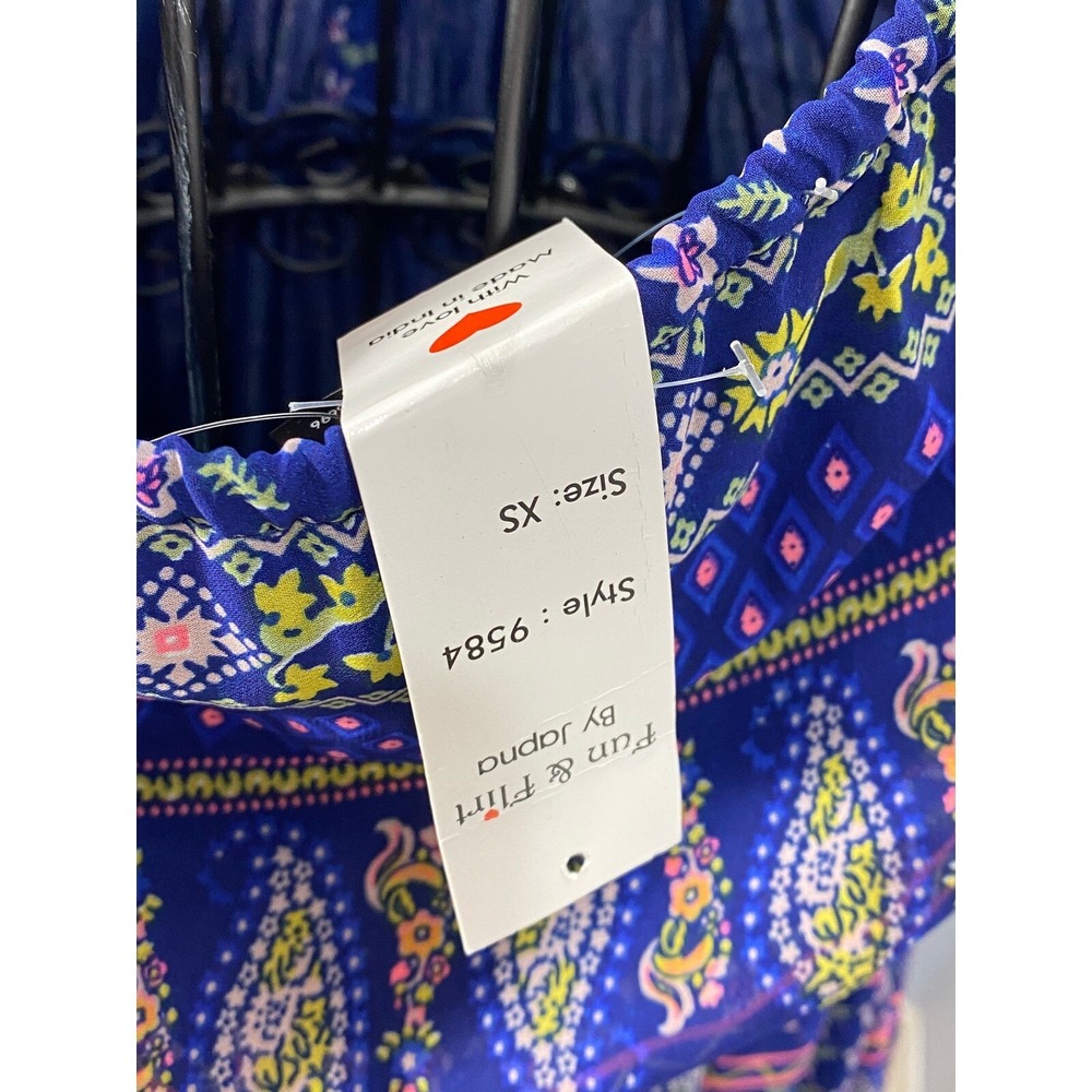 NWT Fun & Flirt Blue Paisley Print Boho Maxi Dress Cap Sleeve Elasticized XS - Picture 4 of 6
